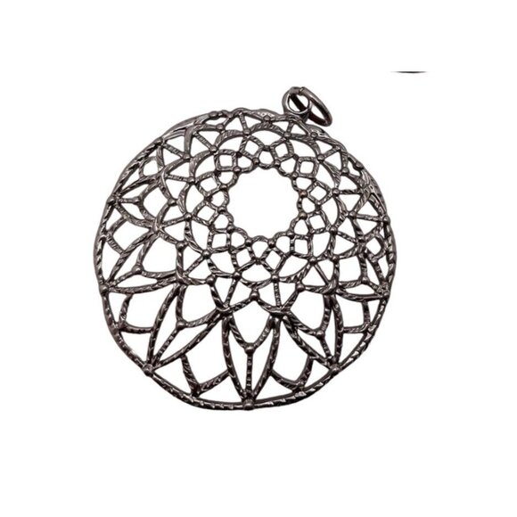 Necklace Pendant & Earrings Women Set Filigree Circle Silver Tone - Picture 14 of 16